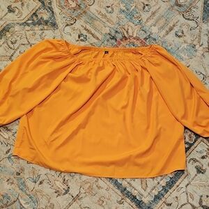Bright Orange Off-Shoulder Blouse with Elastic Neckline